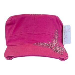 Pink Rhinestone Butterfly Cap Y2K Bling Adjustable Hat
